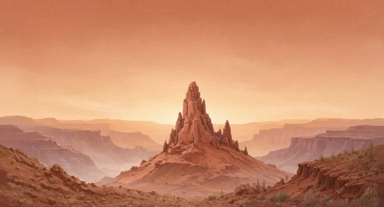 Illustration of a desert canyon glowing at dawn