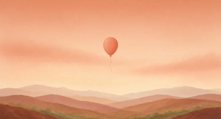 Illustration of a single balloon drifting away into an open sky