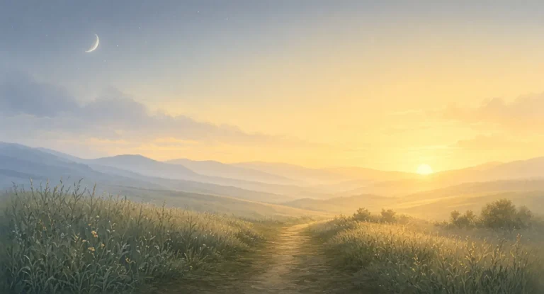 Illustration of a moonlit path curving toward the first glow of dawn