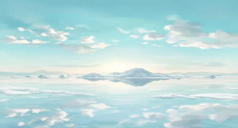 Illustration of wide salt flats with a still mirror-like sky reflection